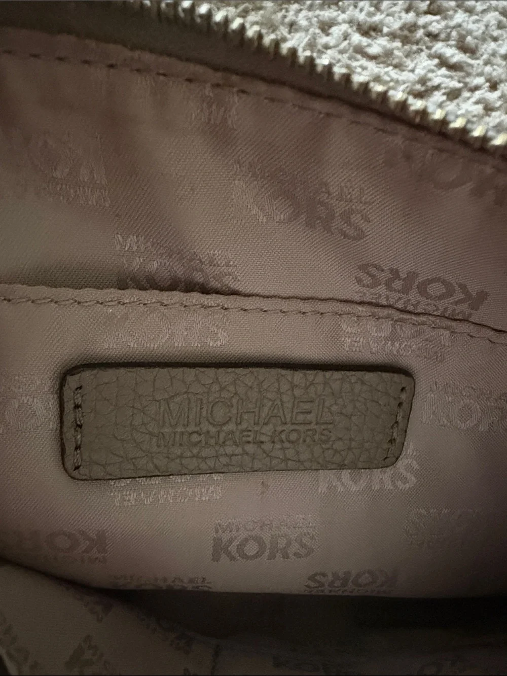 Michael Kors Light Gray Pebbled Leather Wristlet Clutch with Gold Logo